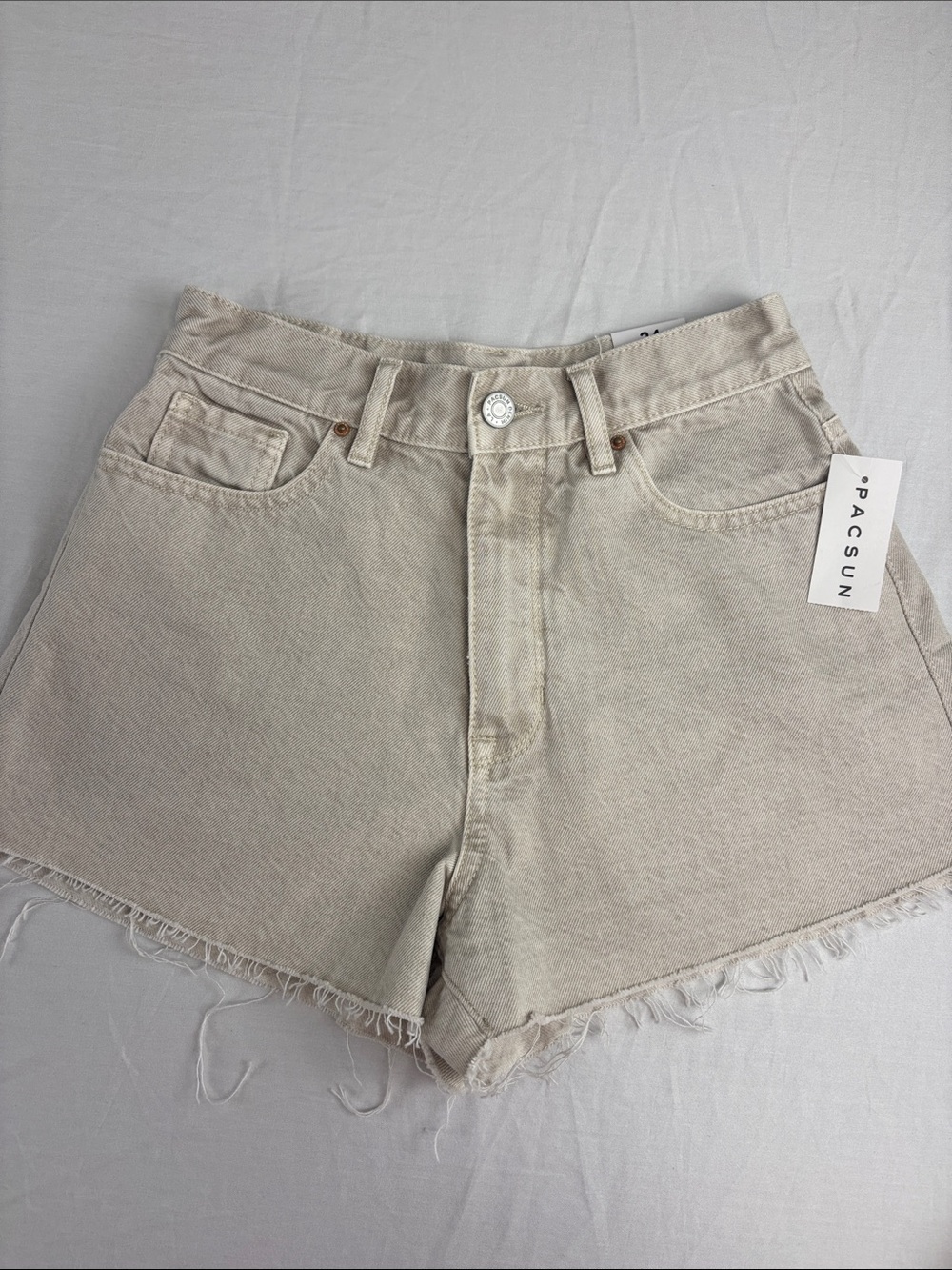 PacSun High Rise Flutter Denim Shorts in Ivory